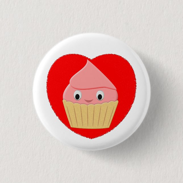 Cute Cartoon Strawberry Cupcake In Red Heart  Butt Button (Front)