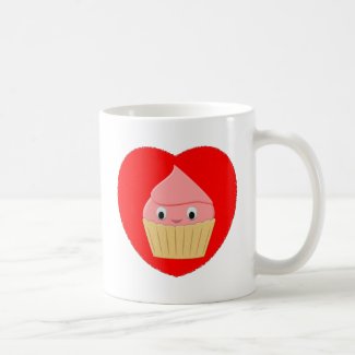 Cute Cartoon Strawberry Cupcake In Red Heart 