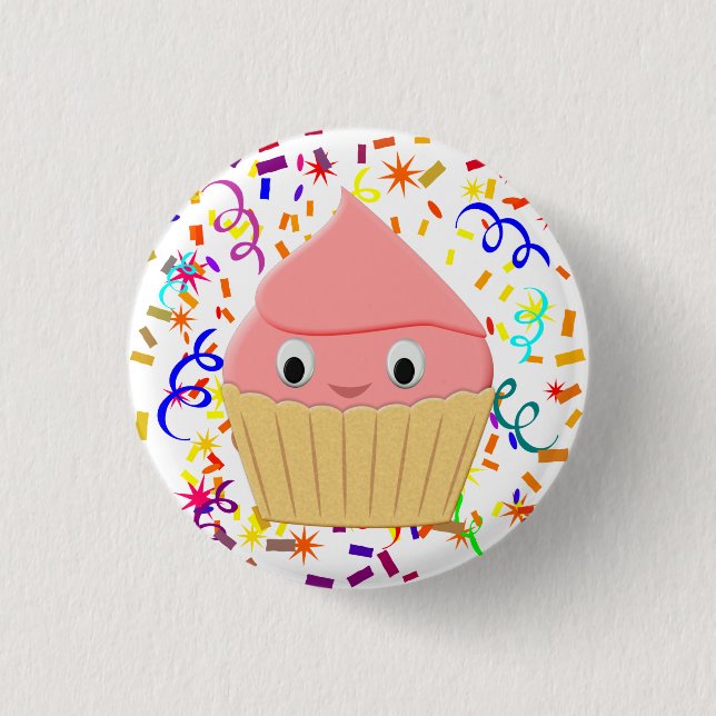 Cute Cartoon Strawberry Cupcake With Confetti Button (Front)