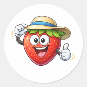 Cute Cartoon Strawberry With Hat Sticker