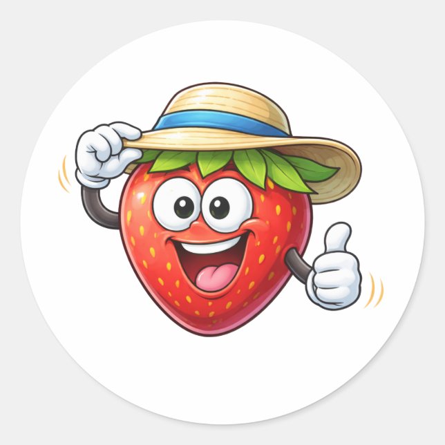 Cute Cartoon Strawberry With Hat Sticker (Front)