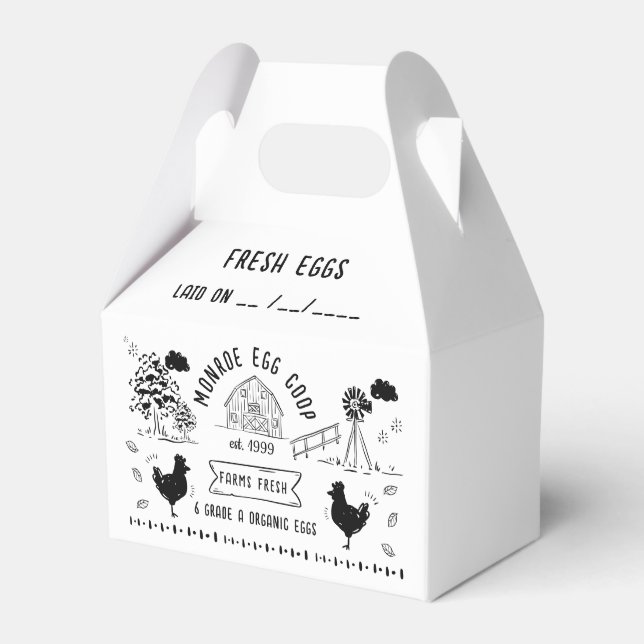 Cute Cartoon Style Doodle Rustic Egg Carton Favor Boxes (Front Side)