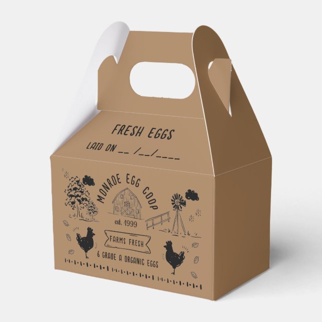 Cute Cartoon Style Doodle Rustic Egg Carton Favor Boxes (Front Side)
