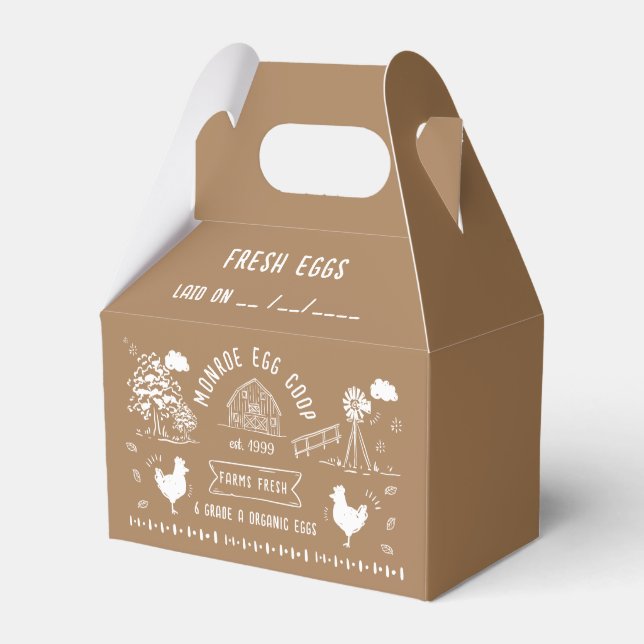 Cute Cartoon Style Doodle Rustic Egg Carton Favor Boxes (Front Side)