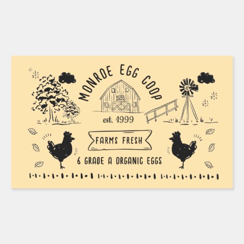 Cute Cartoon Style Doodle Rustic Egg Carton Rectangular Sticker