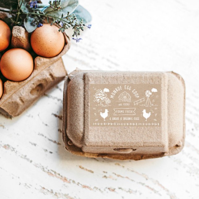 Cute Cartoon Style Doodle Rustic Egg Carton Rectangular Sticker (Creator Uploaded)