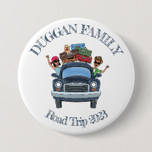 Cute Cartoon Style Family Road Trip Custom Text Button