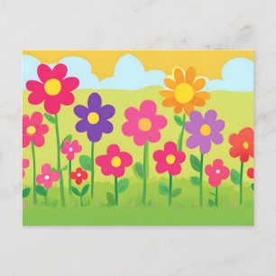 Cute Cartoon Style Floral Nature Illustration  Postcard