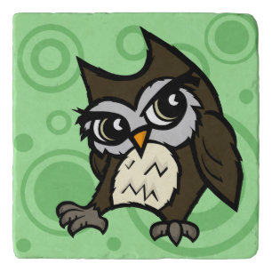 CUTE CARTOON STYLE OWL MARBLE STONE TRIVET