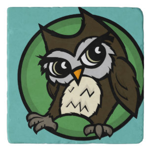 CUTE CARTOON STYLE OWL MARBLE STONE TRIVET