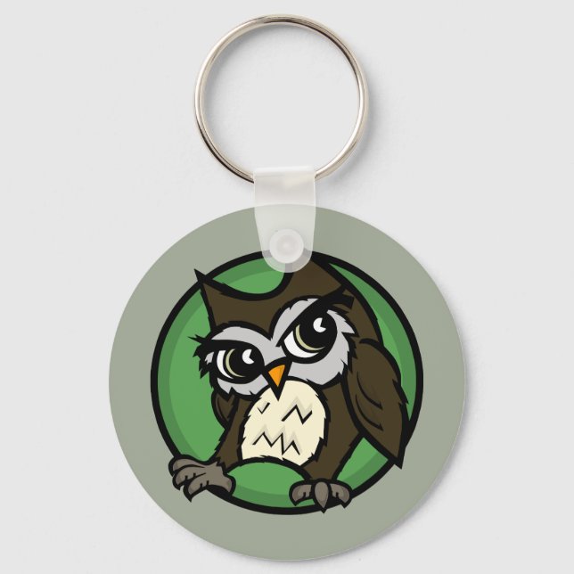 CUTE CARTOON STYLE OWL ROUND BUTTON KEY CHAIN (Front)
