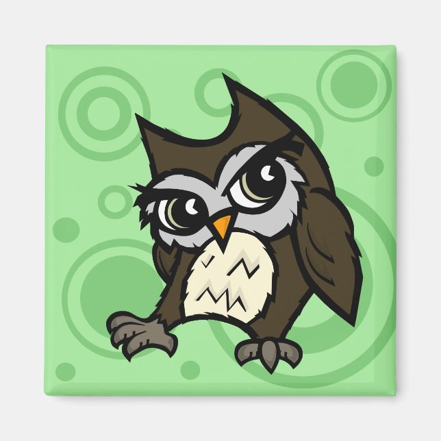CUTE CARTOON STYLE OWL SQUARE MAGNET (Front)