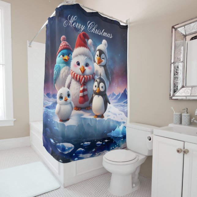 Cute cartoon style penguinsfriends. shower curtain (In Situ)