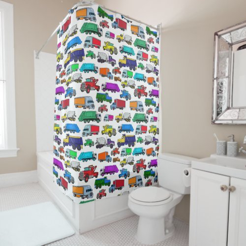 Cute Cartoon_style Truck Illustrations Shower Curtain