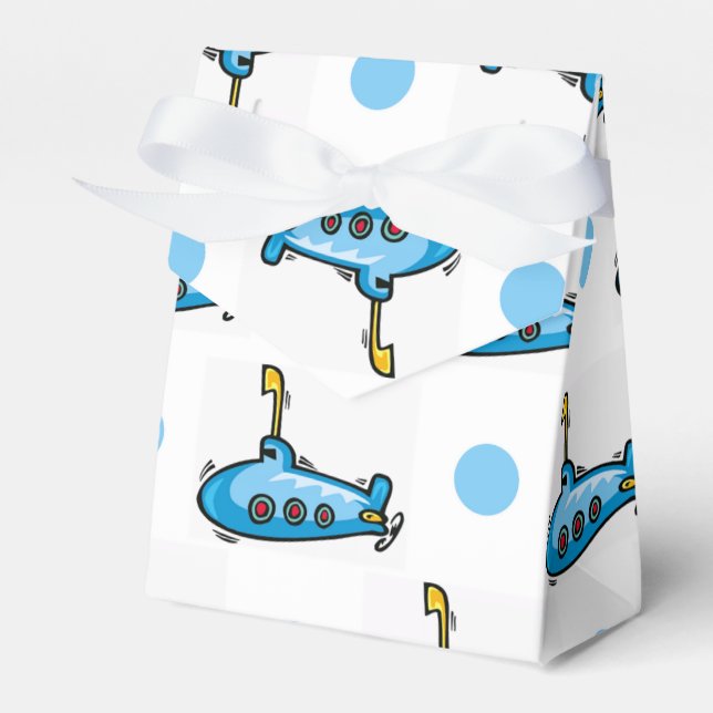 Cute Cartoon Submarine, Baby Blue Polka Dots Favor Boxes (Front Side)