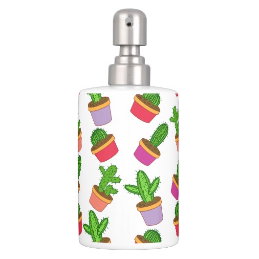 Cute Cartoon Succulent and Cactus Soap Dispenser & Toothbrush Holder (Front)