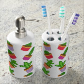 Cute Cartoon Succulent and Cactus Soap Dispenser & Toothbrush Holder (Front)