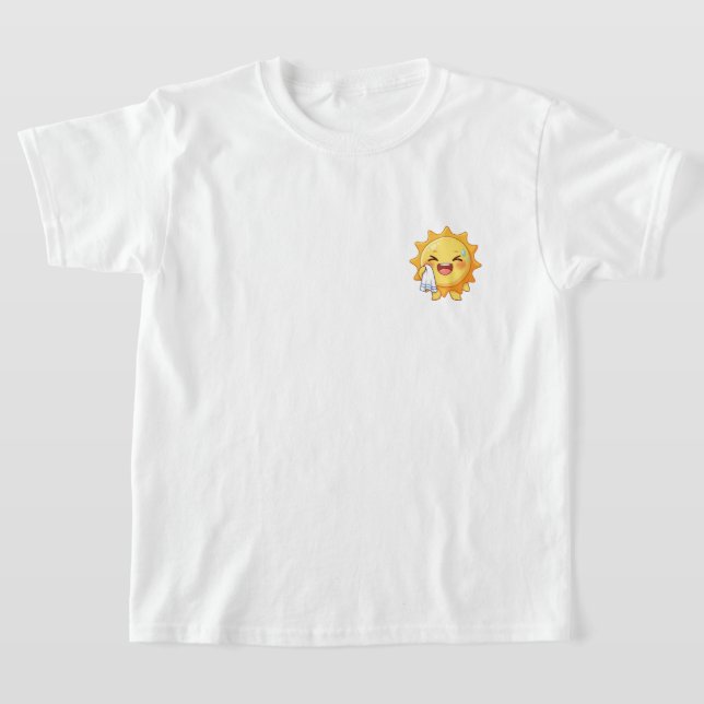 Cute Cartoon Sun Character Wiping Sweat T-Shirt (Laydown)