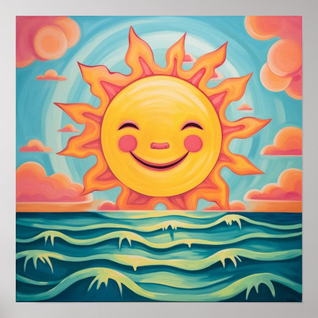 Cute Cartoon Sun Sunshine Ocean Poster (Front)