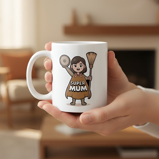 Cute Cartoon Super Mum Personalized Mug (Creator Uploaded)