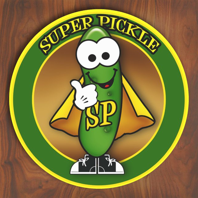 Cute Cartoon Super Pickle Classic Round Sticker (Creator Uploaded)