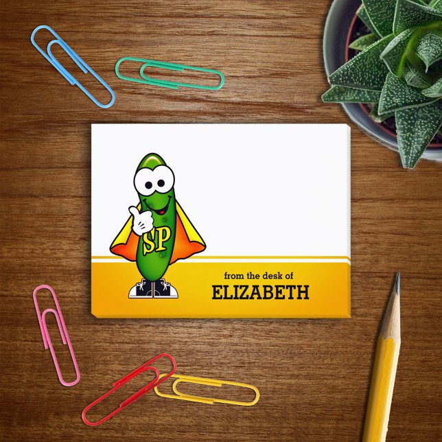 Cute Cartoon Super Pickle Personalized Post-it Notes (Creator Uploaded)