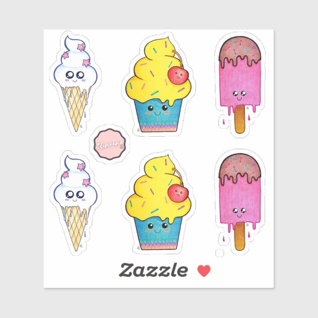 Cute Cartoon Sweet Treats, Colourful Kawaii  Sticker (Sheet)