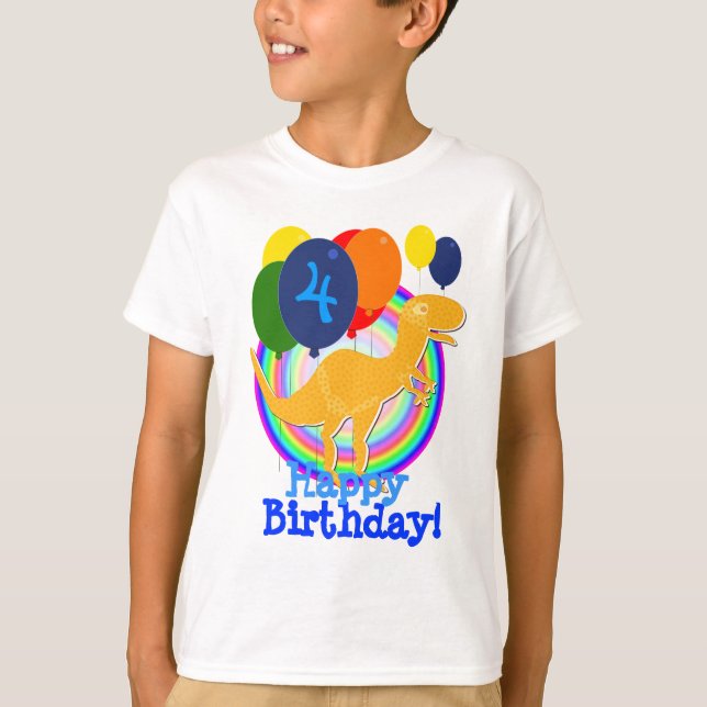Cute Cartoon T-Rex Dinosaur Birthday Balloons T-Shirt (Front)