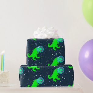 Cute Cartoon T-Rex Space Astronaut Dinosaur Wrapping Paper