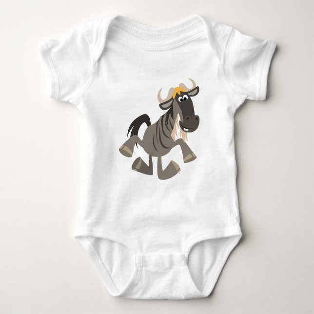 Cute Cartoon Tap Dancing Wildebeest Baby Baby Bodysuit (Front)