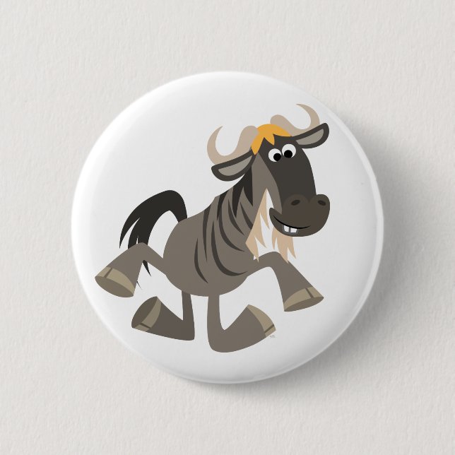 Cute Cartoon Tap Dancing Wildebeest Button Badge (Front)