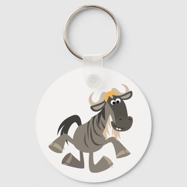 Cute Cartoon Tap Dancing Wildebeest Keychain (Front)