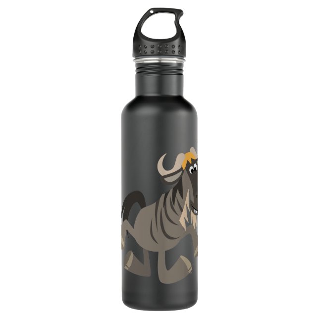 Cute Cartoon Tap Dancing Wildebeest Stainless Steel Water Bottle (Front)