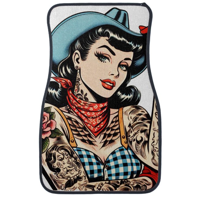 Cute Cartoon Tattoo Cowgirl Car Floor Mat (Front)