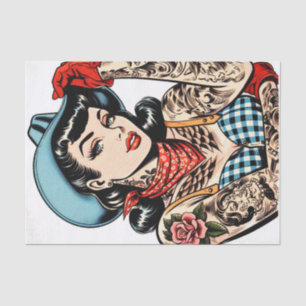 Cute Cartoon Tattoo Cowgirl Tissue Paper