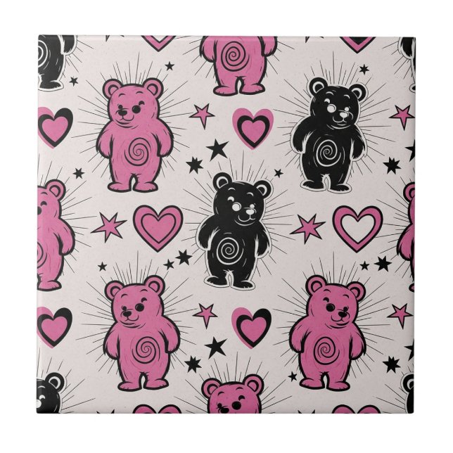 Cute Cartoon Teddy Bear Pattern Ceramic Tile (Front)