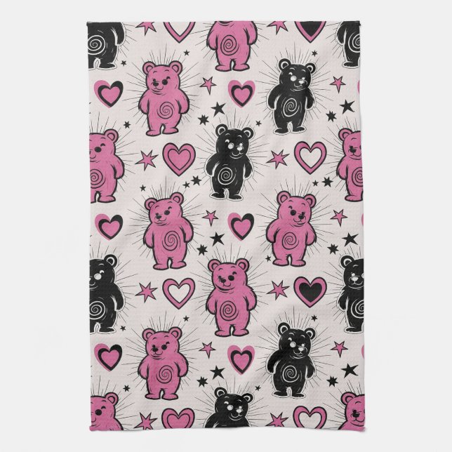 Cute Cartoon Teddy Bear Pattern Kitchen Towel (Vertical)