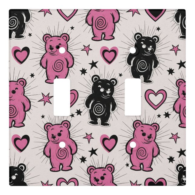 Cute Cartoon Teddy Bear Pattern Light Switch Cover (Front)
