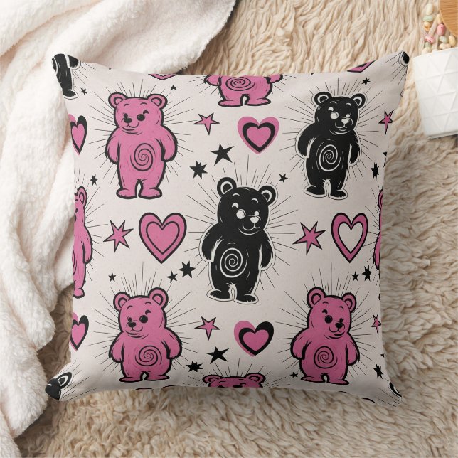 Cute Cartoon Teddy Bear Pattern Throw Pillow (Blanket)