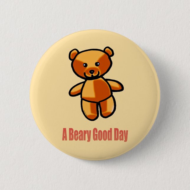 Cute Cartoon Teddy Bear Pun Illustration Button (Front)
