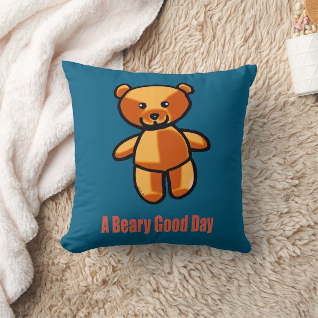 Cute Cartoon Teddy Bear Pun Illustration Throw Pillow (Blanket)
