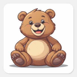 Cute Cartoon Teddy Bear Sitting Square Sticker