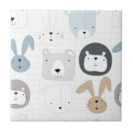 Cute cartoon teddy bear toddler and rabbit bunny ceramic tile