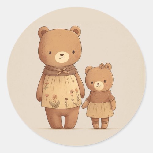 Cute cartoon teddy bears animals Mathers Day Classic Round Sticker