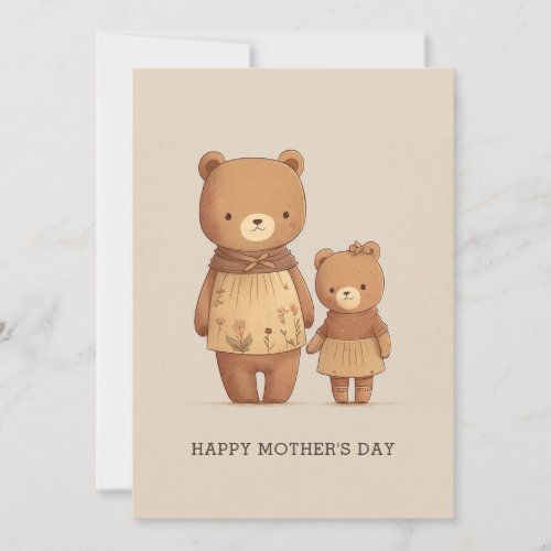 Cute cartoon teddy bears animals Mathers Day Holiday Card