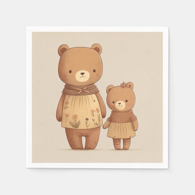 Cute cartoon Teddy Bears animals. Mathers Day Napkins (Front)