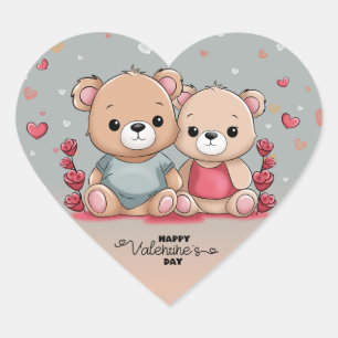 Cute Cartoon Teddy Lovers Heart Valentine’s Day Sticker