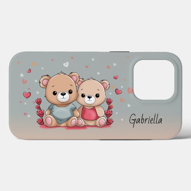 Cute Cartoon Teddy Lovers Hearts Valentine’s Day Case-Mate iPhone Case (Back (Horizontal))