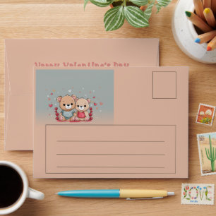 Cute Cartoon Teddy Lovers Hearts Valentine’s Day Envelope
