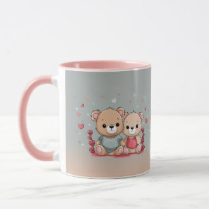 Cute Cartoon Teddy Lovers Hearts Valentine’s Day Mug